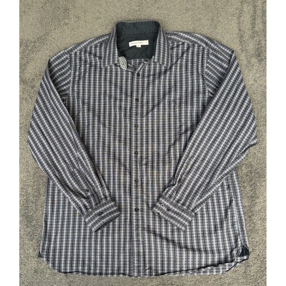 Pronto Uomo Mens‎ XXL Grey Black Plaid Long Sleeve Button Down Cotton Shirt